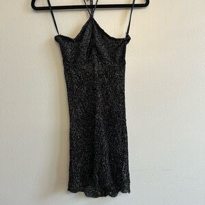 Bebe Black Slip metallic see through Top Sleeveless Halter Cocktail RARE